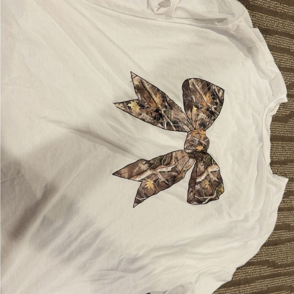 Women’s White T-Shirt with Camouflage Bow
